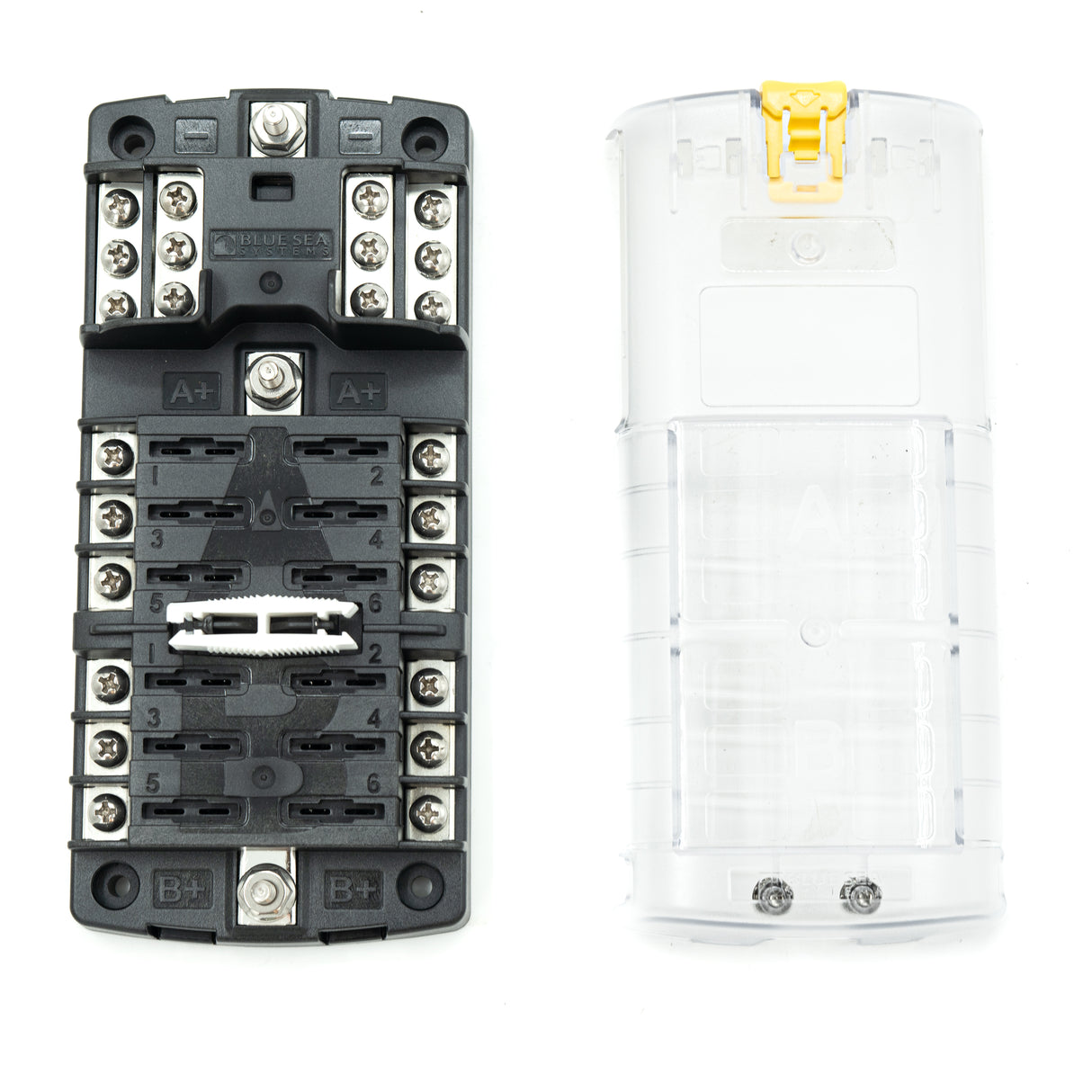 12 CONTACT SPLIT BUS FUSEBLOCK WITH GROUNDING PAD AND SPLASH COVER