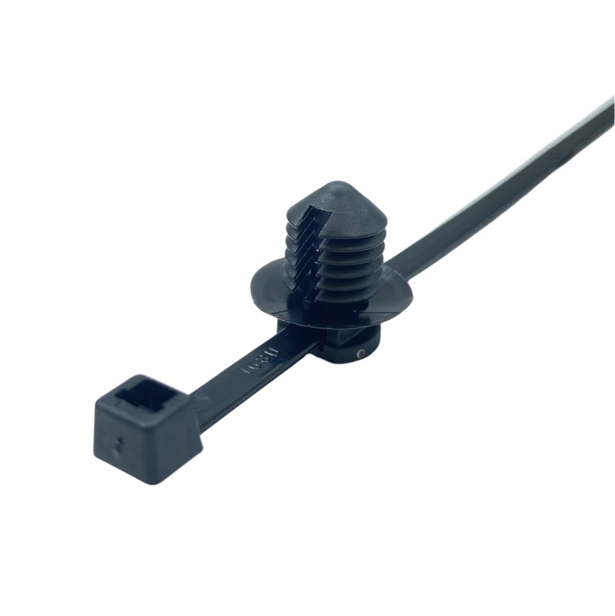 12" BLACK NYLON CABLE TIE WITH ATTACHED FIR TREE MOUNT