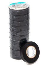 A roll of black vinyl electrical tape, 3/4 inch in width and 60 feet in length, with a piece partially unrolled to show the tape's color and texture.
